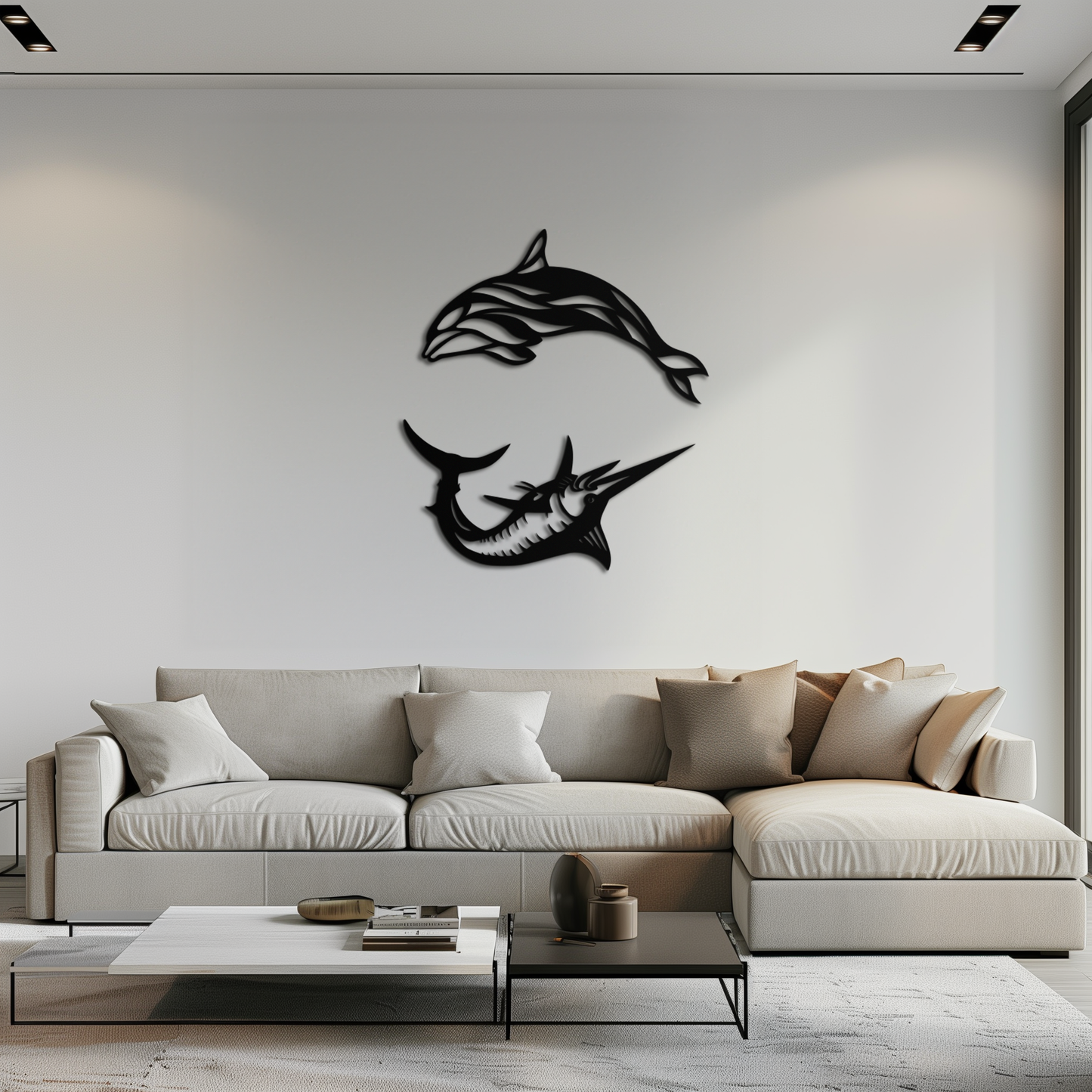 Dolphin and Marlin Metal Wall Art - Coastal Ocean Decor