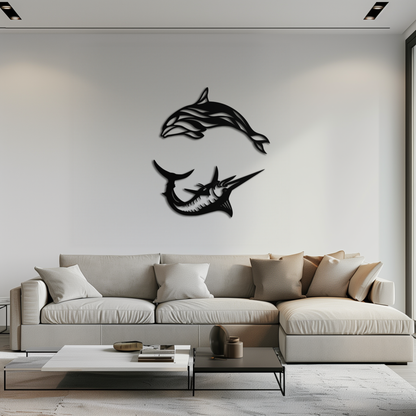 Dolphin and Marlin Metal Wall Art - Coastal Ocean Decor