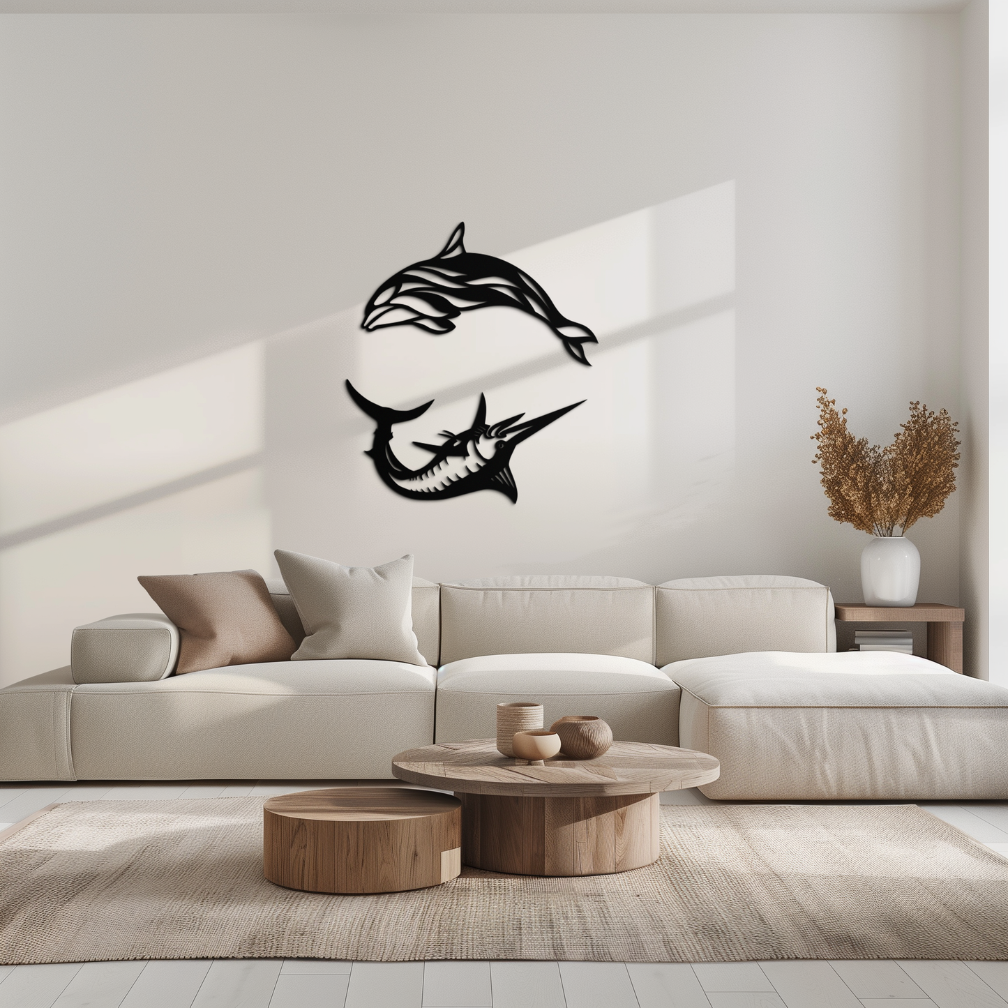 Dolphin and Marlin Metal Wall Art - Coastal Ocean Decor