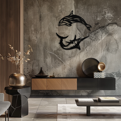 Dolphin and Marlin Metal Wall Art - Coastal Ocean Decor