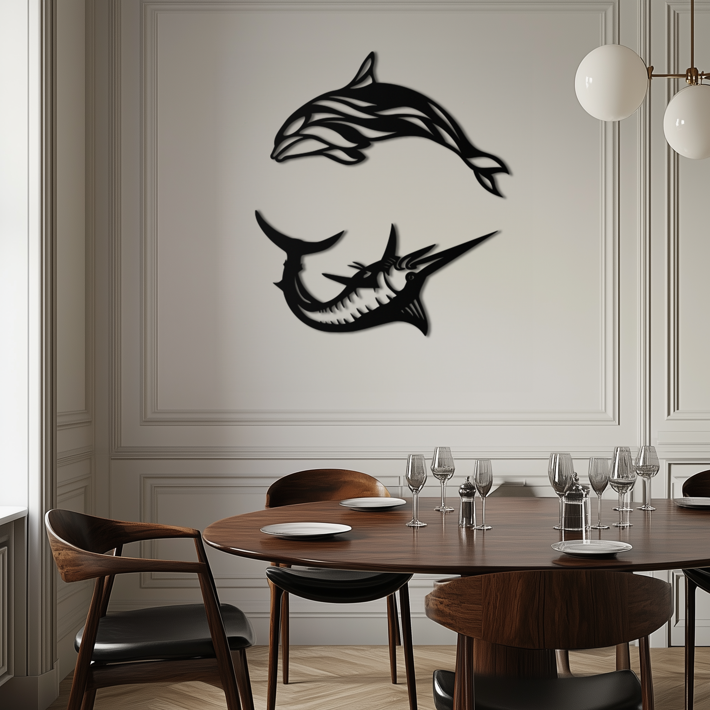 Dolphin and Marlin Metal Wall Art - Coastal Ocean Decor