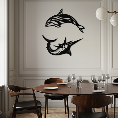 Dolphin and Marlin Metal Wall Art - Coastal Ocean Decor