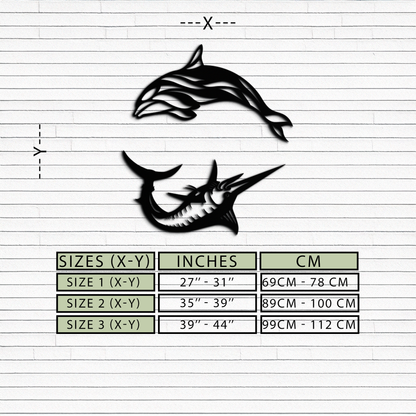 Dolphin and Marlin Metal Wall Art - Coastal Ocean Decor