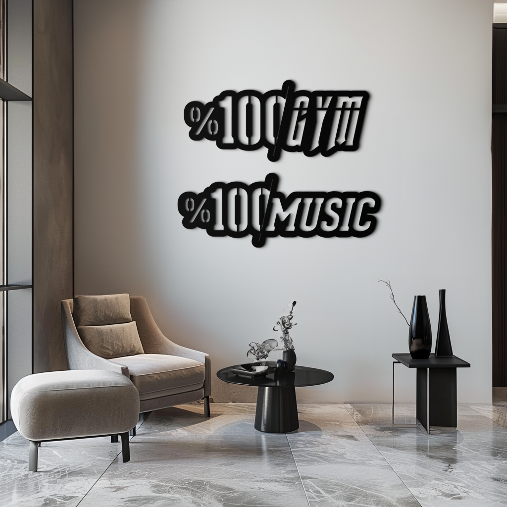 Gym and music typography metal wall art in cut steel