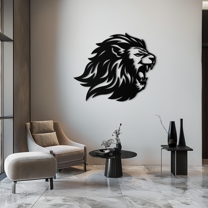 Roaring lion metal wall art in cut steel
