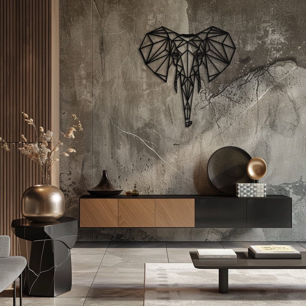 Geometric Elephant Metal Wall Art - Modern Abstract Decor