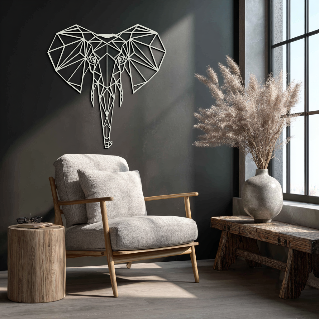 Geometric Elephant Metal Wall Art - Modern Abstract Decor