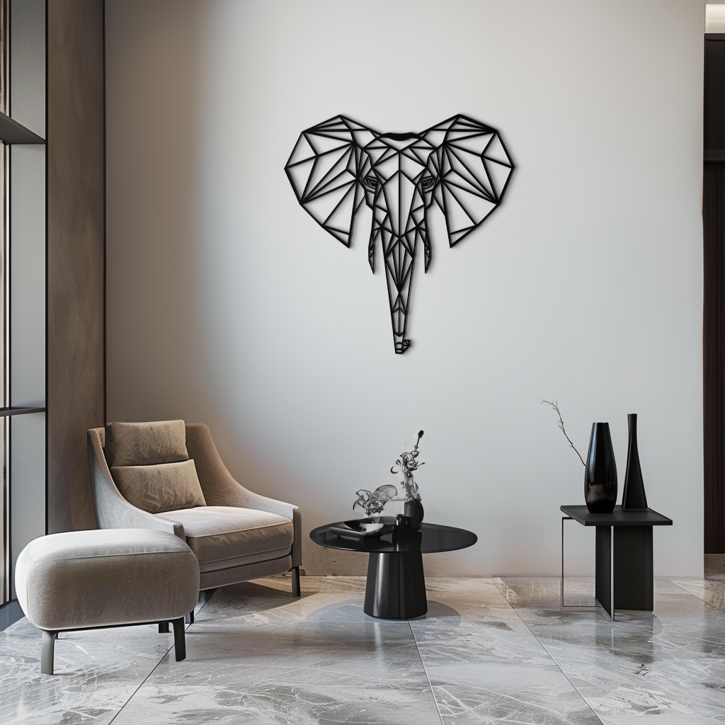 Geometric abstract elephant metal wall art in powder-coated steel