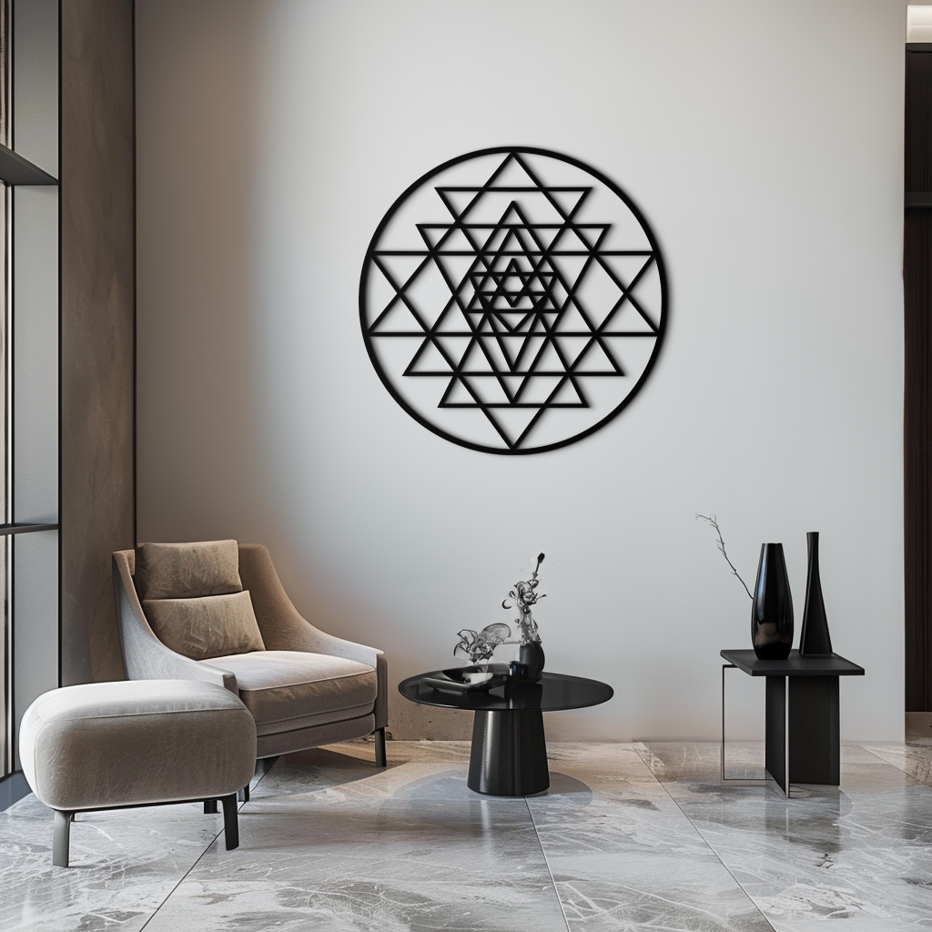 Sri Yantra sacred geometry metal wall art in cut steel