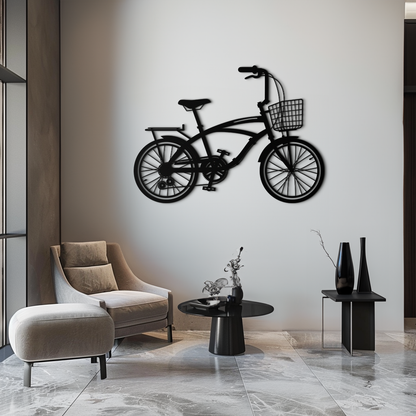Bicycle metal wall art, modern industrial silhouette in matte black