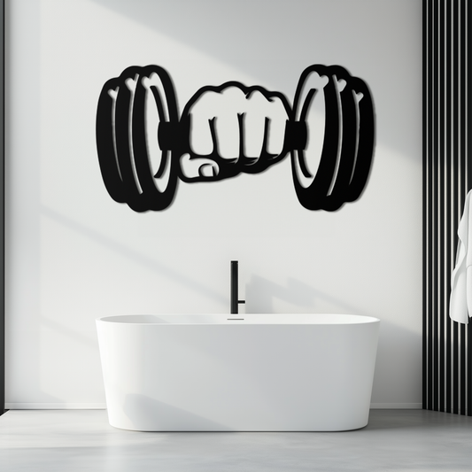 Gym Dumbbell Power Metal Wall Art - Bold and Motivational Gym Decor - KAF143
