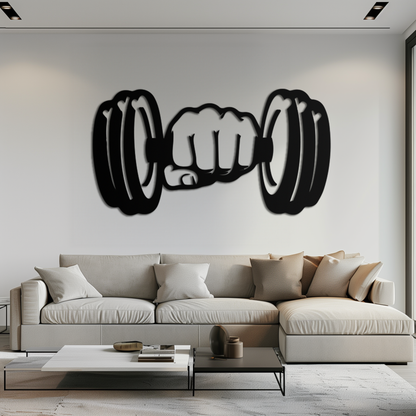 Dumbbell Power Fist Metal Wall Art
