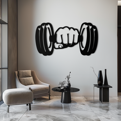 Dumbbell Power Fist Metal Wall Art