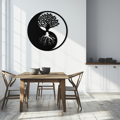 Yin yang tree of life metal wall art, harmonious nature-inspired design