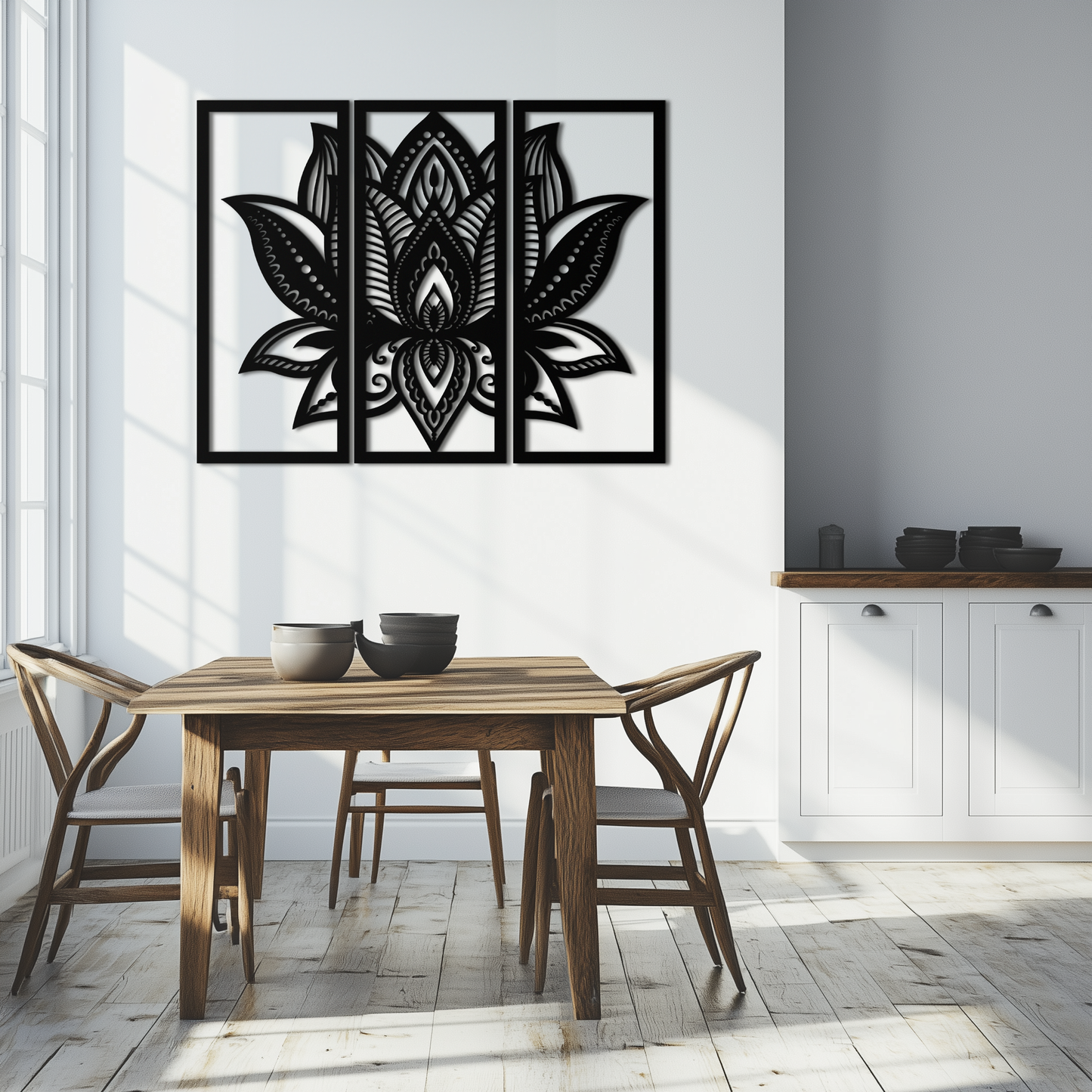 Mandala Lotus 3-Panel Metal Wall Art