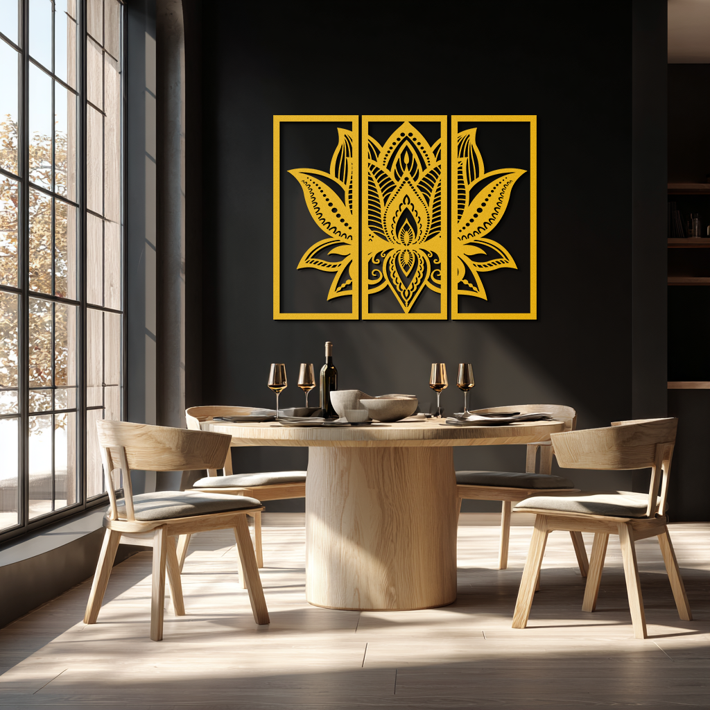 Mandala Lotus 3-Panel Metal Wall Art