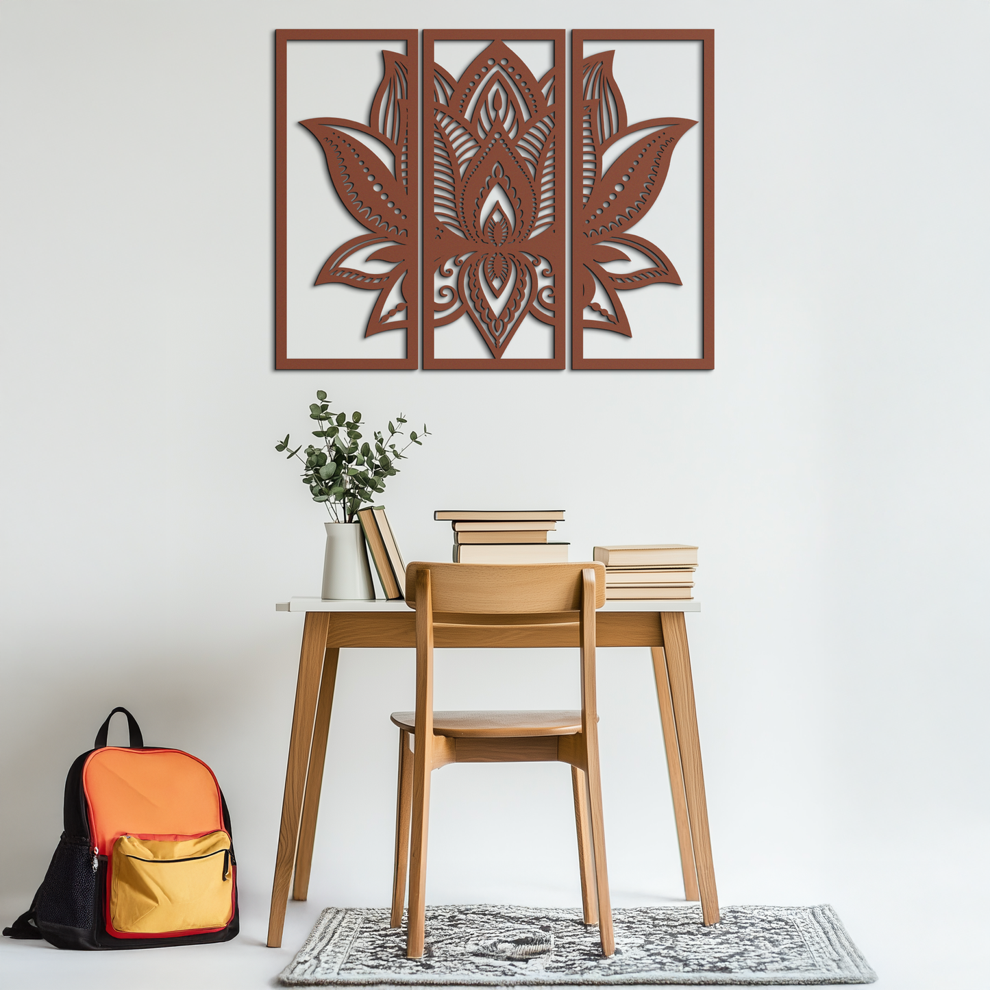 Mandala Lotus 3-Panel Metal Wall Art