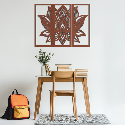 Mandala Lotus 3-Panel Metal Wall Art