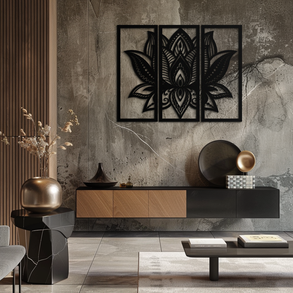 Mandala Lotus 3-Panel Metal Wall Art
