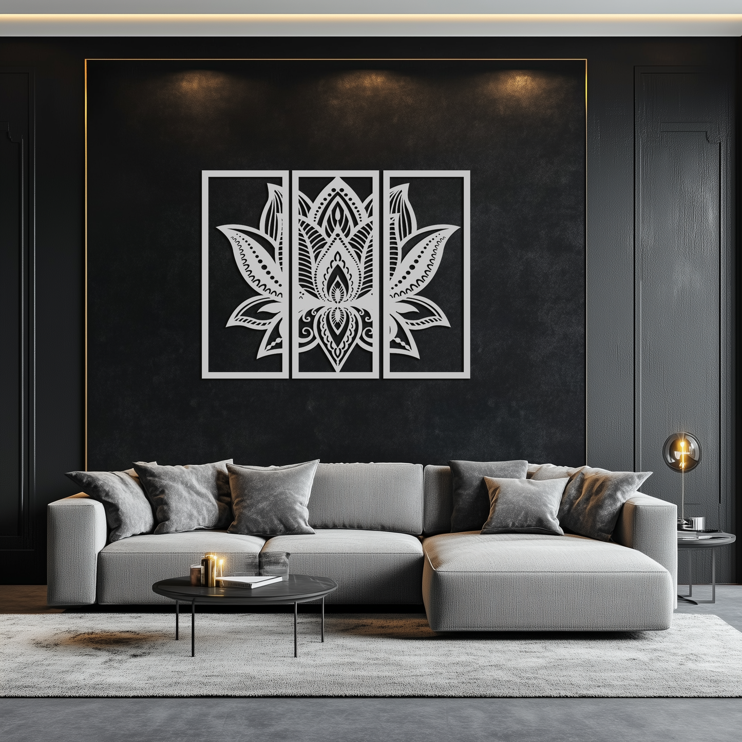 Mandala Lotus 3-Panel Metal Wall Art