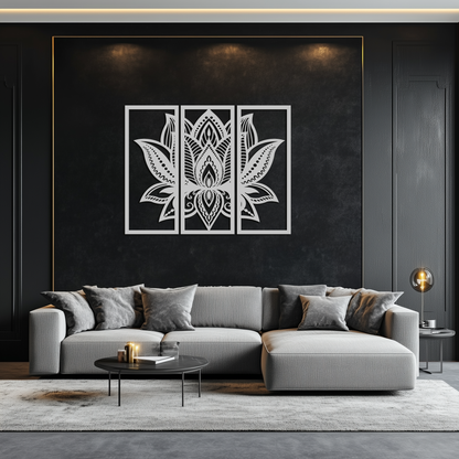 Mandala Lotus 3-Panel Metal Wall Art