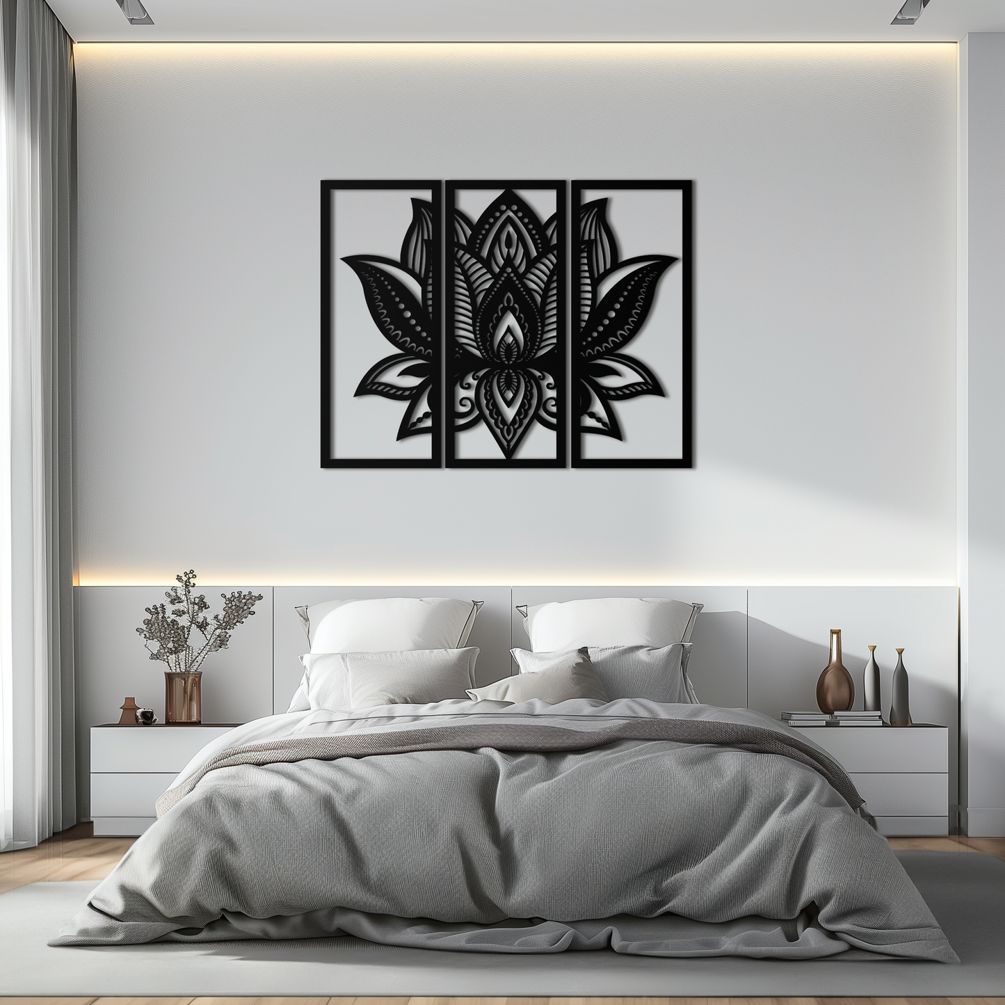 Mandala Lotus 3-Panel Metal Wall Art