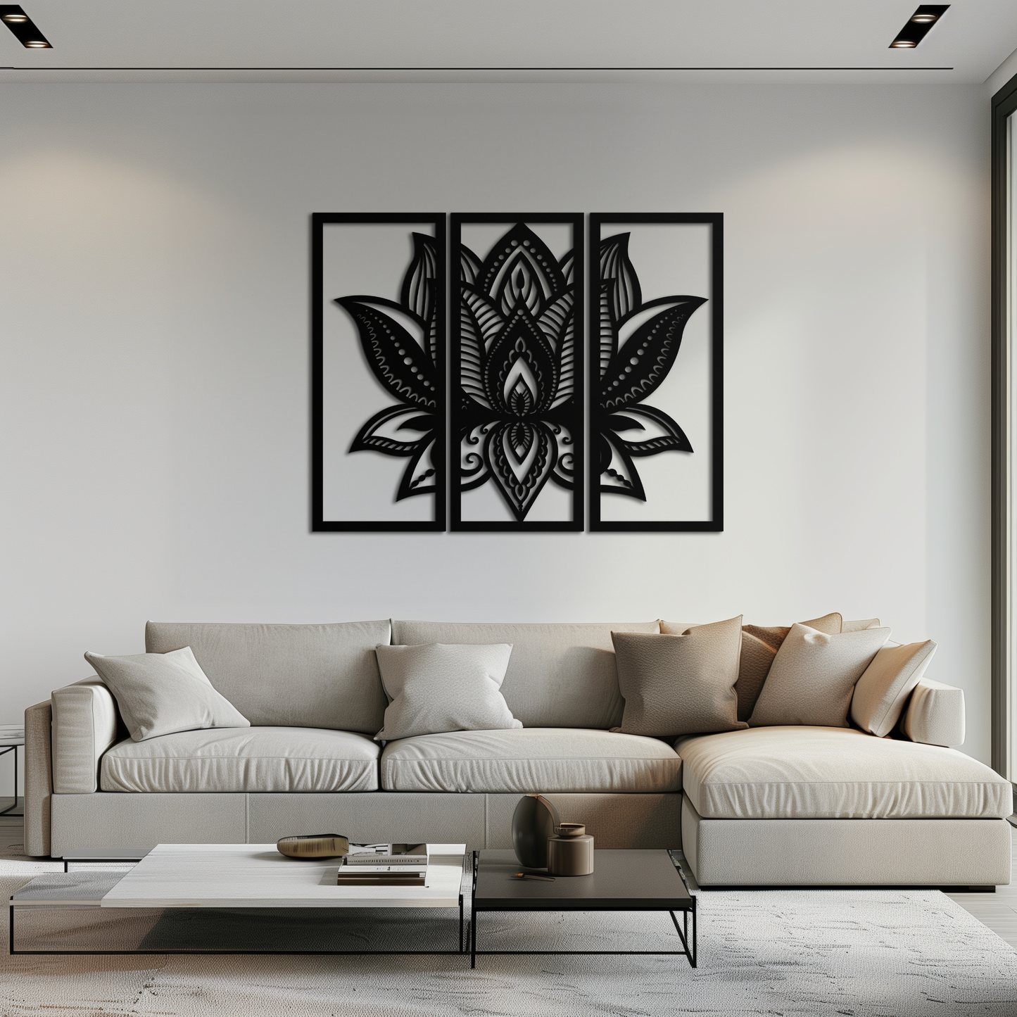 Mandala Lotus 3-Panel Metal Wall Art