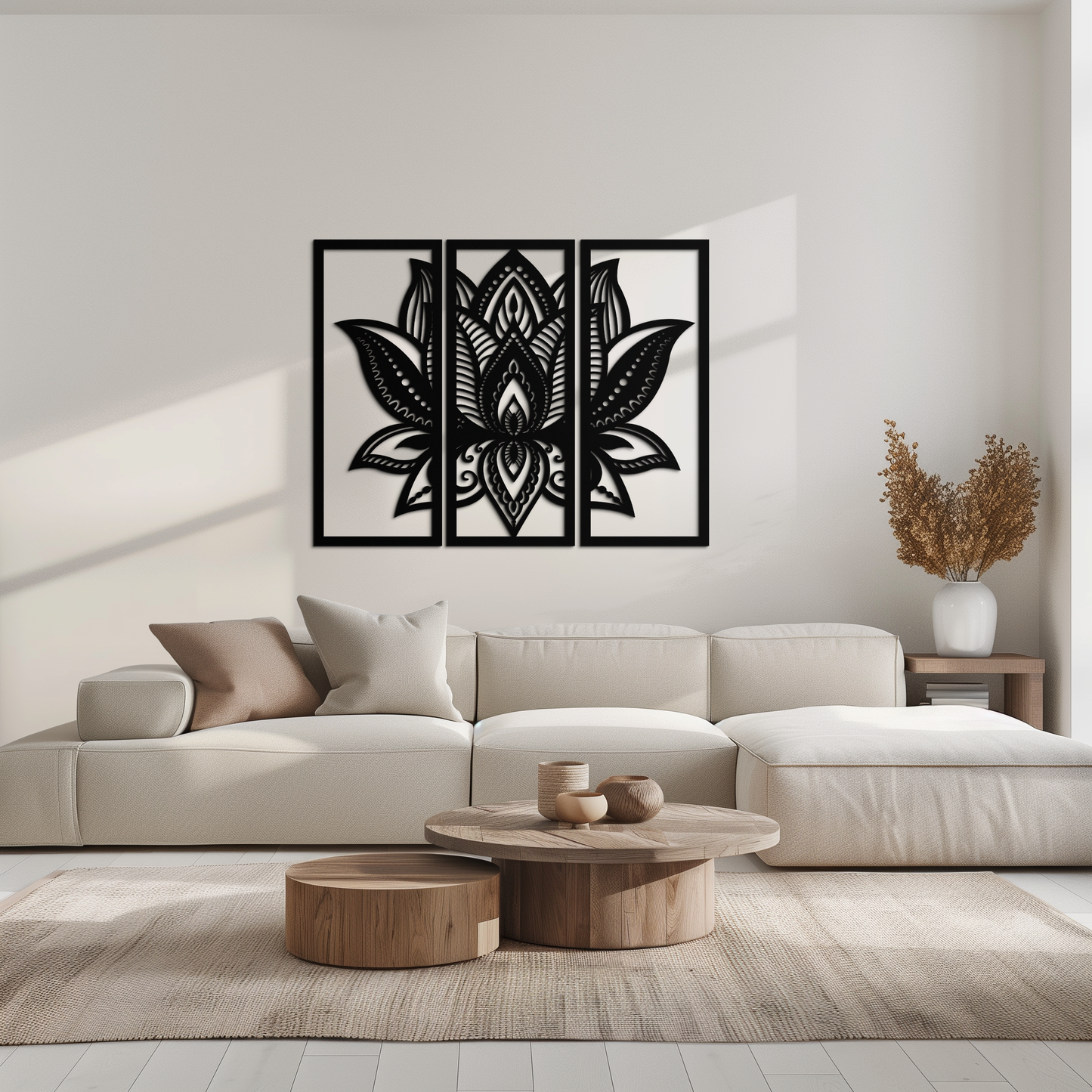 Mandala Lotus 3-Panel Metal Wall Art