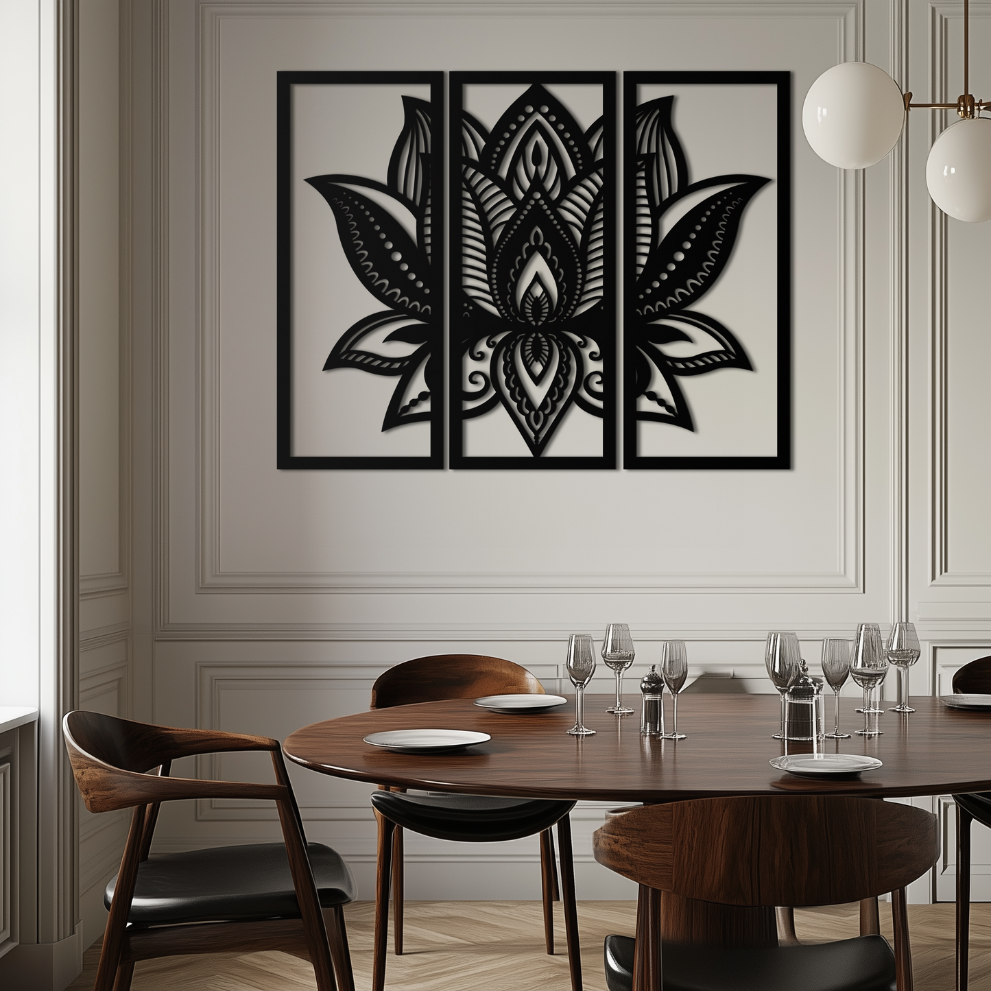 Mandala Lotus 3-Panel Metal Wall Art