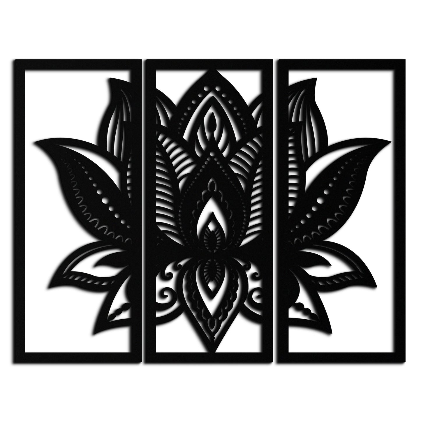 Mandala Lotus 3-Panel Metal Wall Art