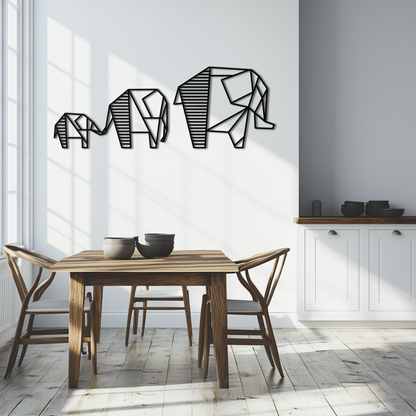 Geometric Elephant Family Metal Wall Art - Modern Decor