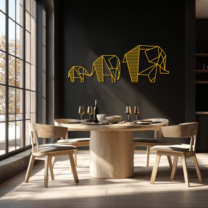 Geometric Elephant Family Metal Wall Art - Modern Decor