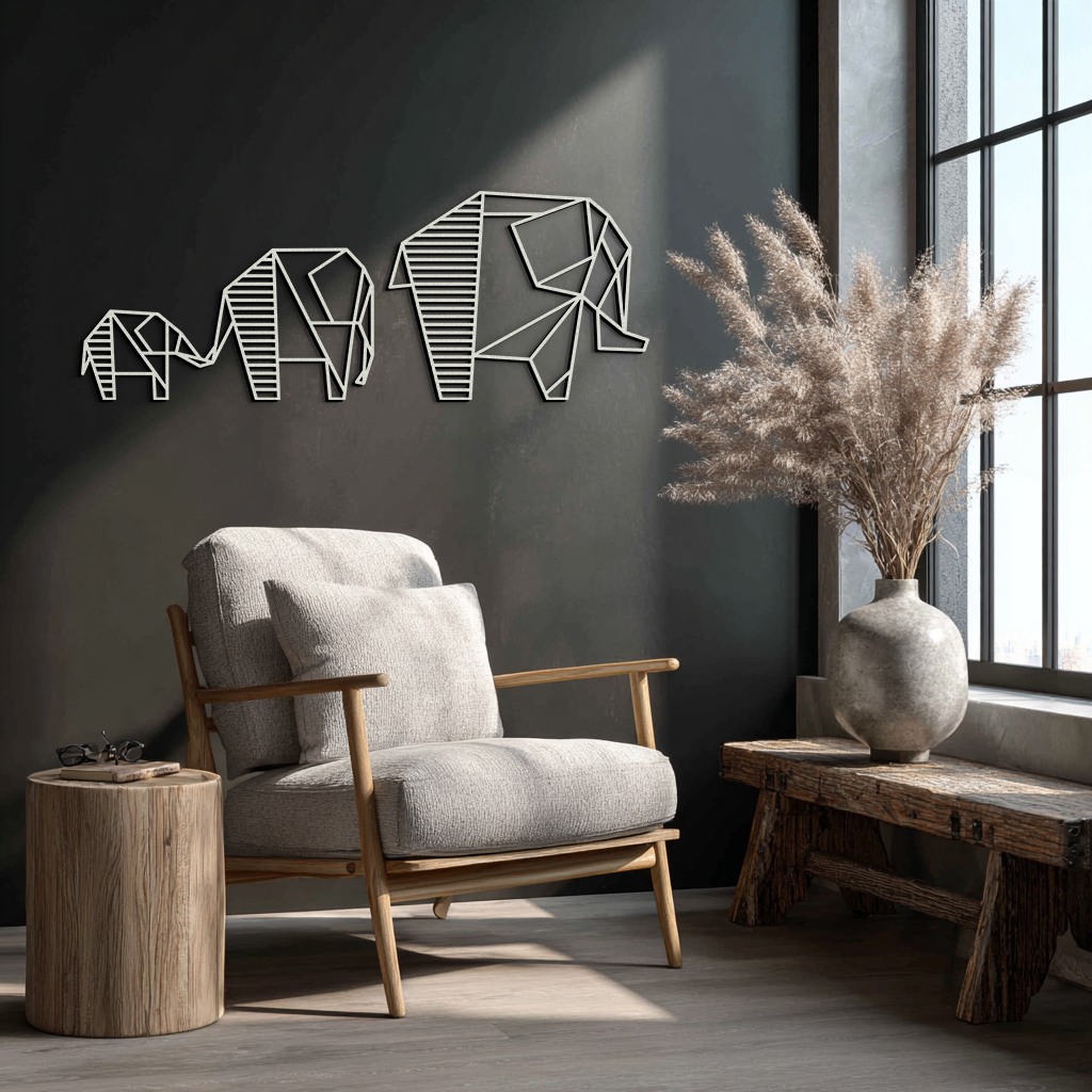 Geometric Elephant Family Metal Wall Art - Modern Decor