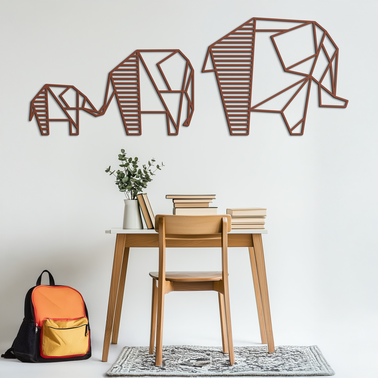 Geometric Elephant Family Metal Wall Art - Modern Decor
