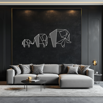 Geometric Elephant Family Metal Wall Art - Modern Decor