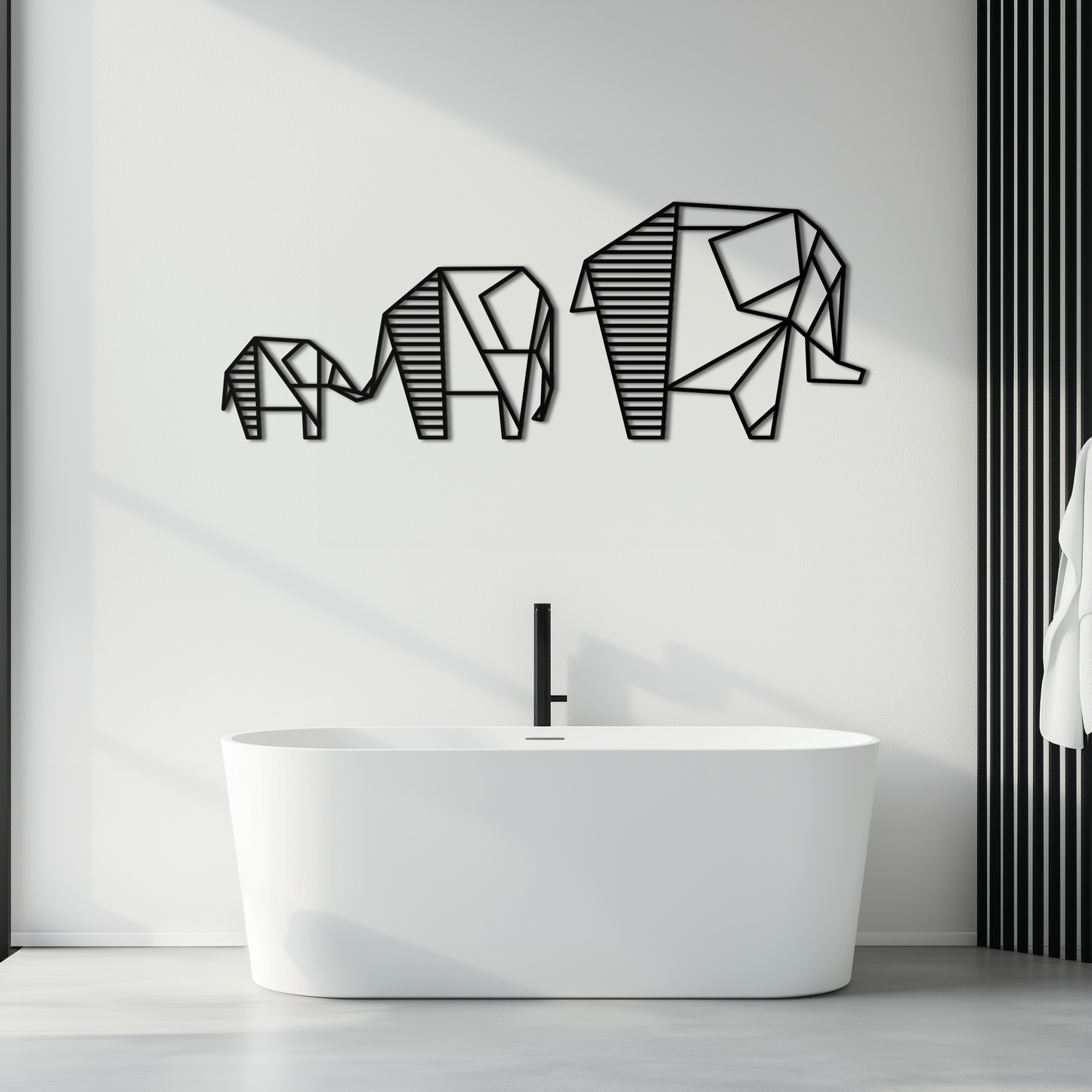 Geometric Elephant Family Metal Wall Art - Modern Decor