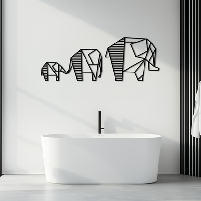 Geometric Elephant Family Metal Wall Art - Modern Decor