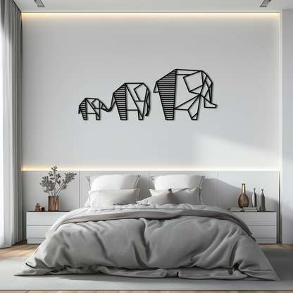 Geometric Elephant Family Metal Wall Art - Modern Decor