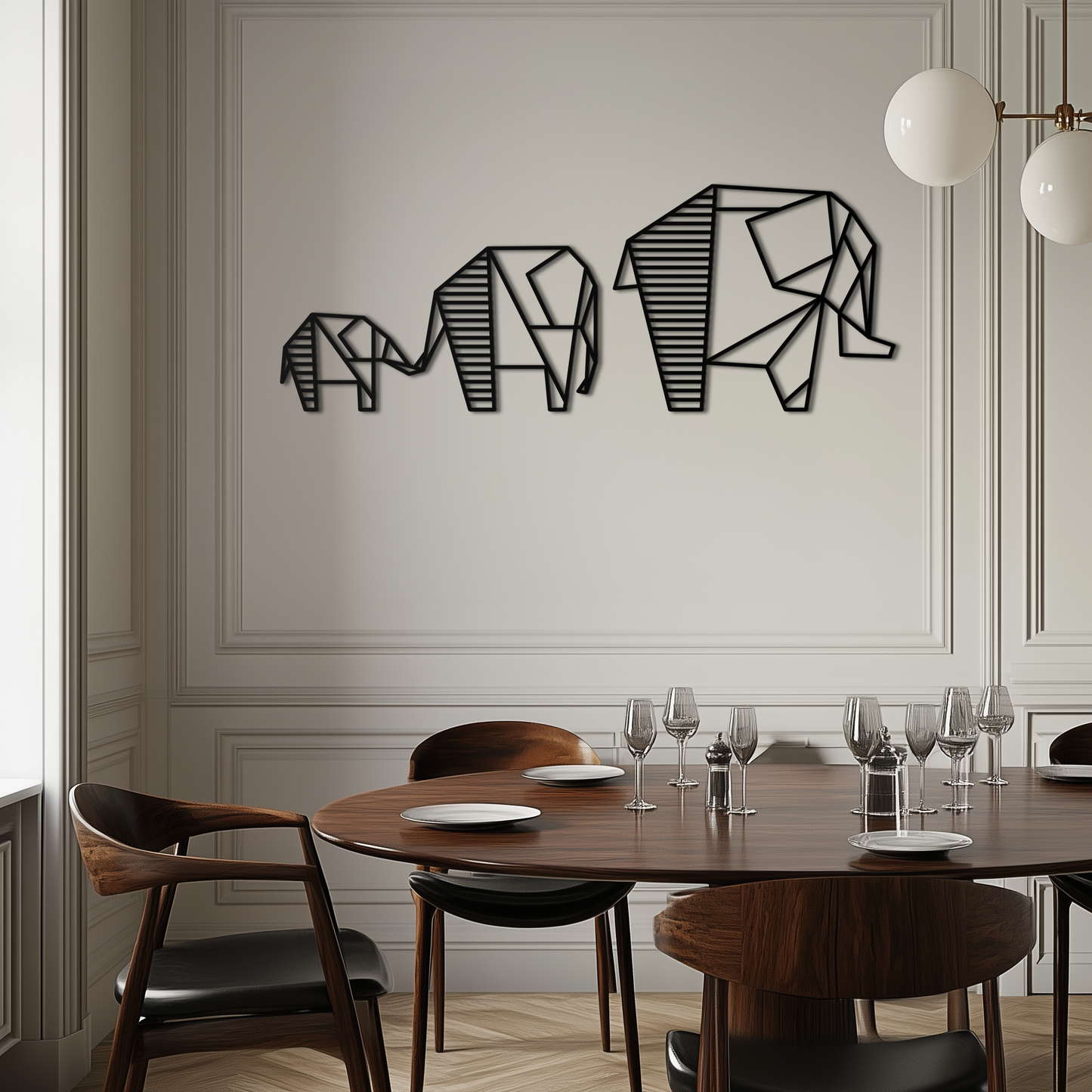 Geometric Elephant Family Metal Wall Art - Modern Decor