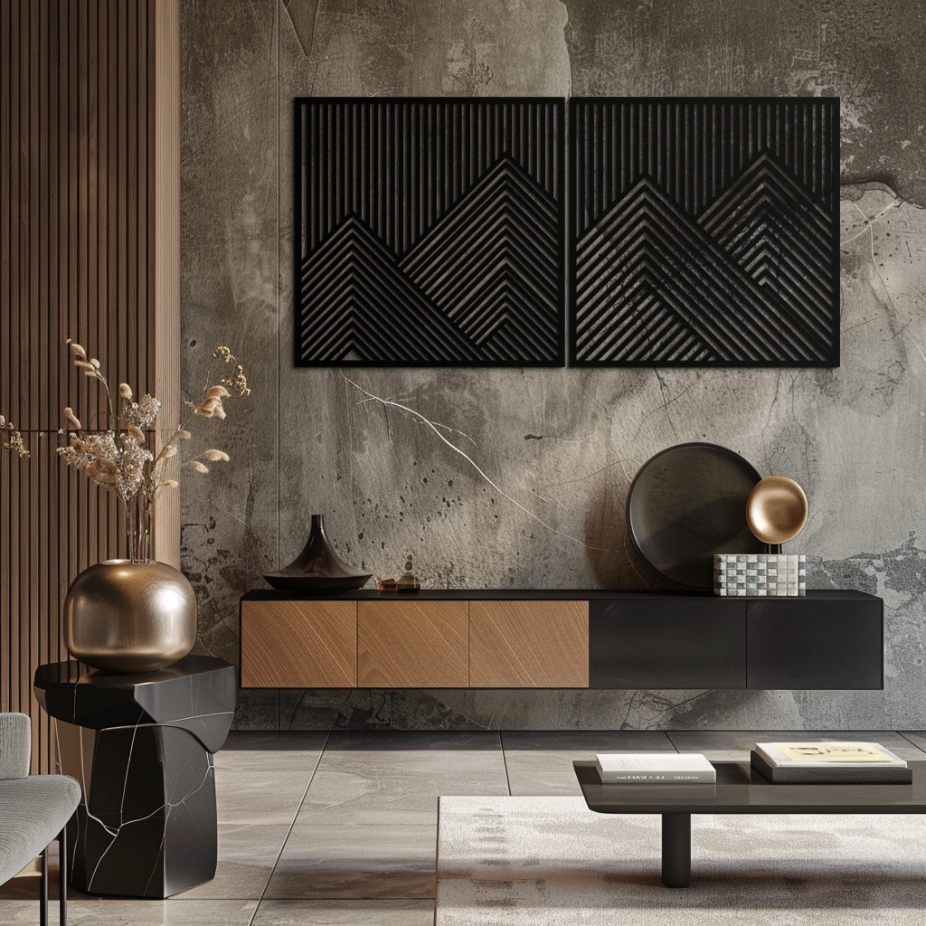 Geometric Mountain Landscape Metal Wall Art