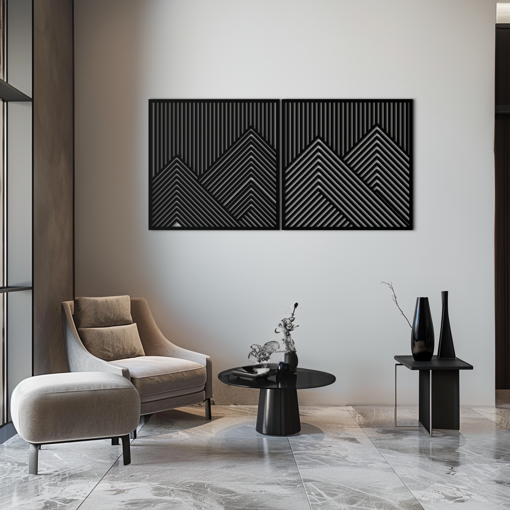 Geometric Mountain Landscape Metal Wall Art