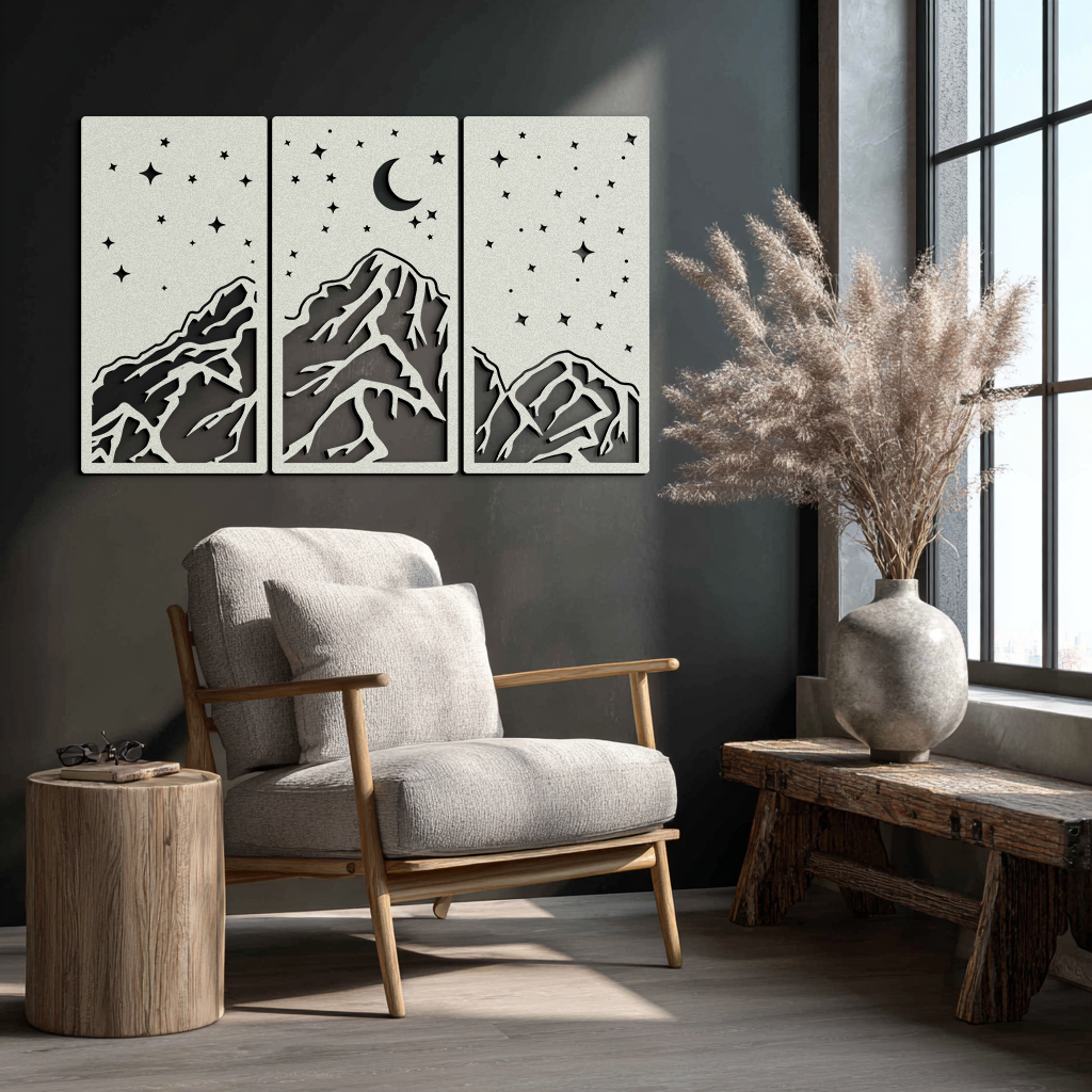 Mountain Nightscape 3-Panel Metal Wall Art