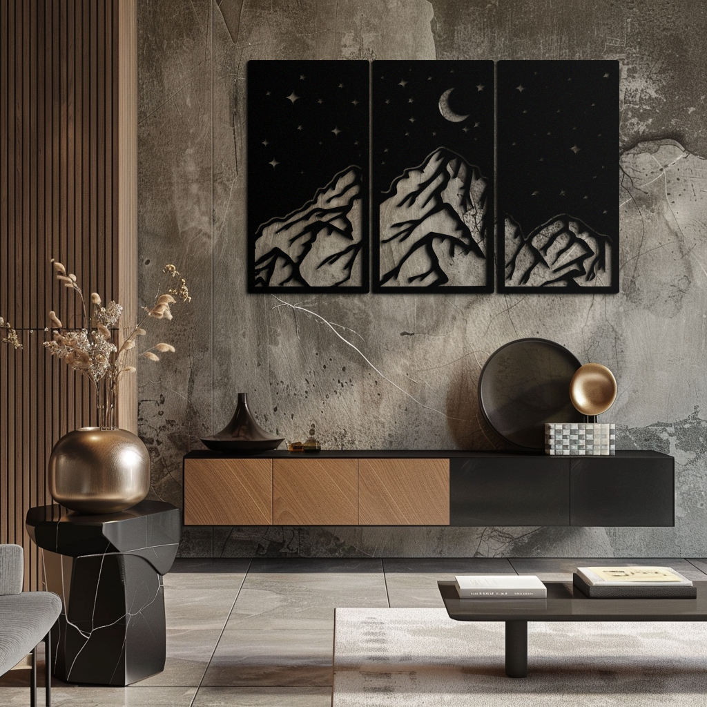 Mountain Nightscape 3-Panel Metal Wall Art