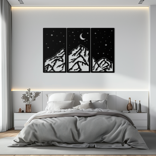 Mountain Nightscape 3-Panel Metal Wall Art