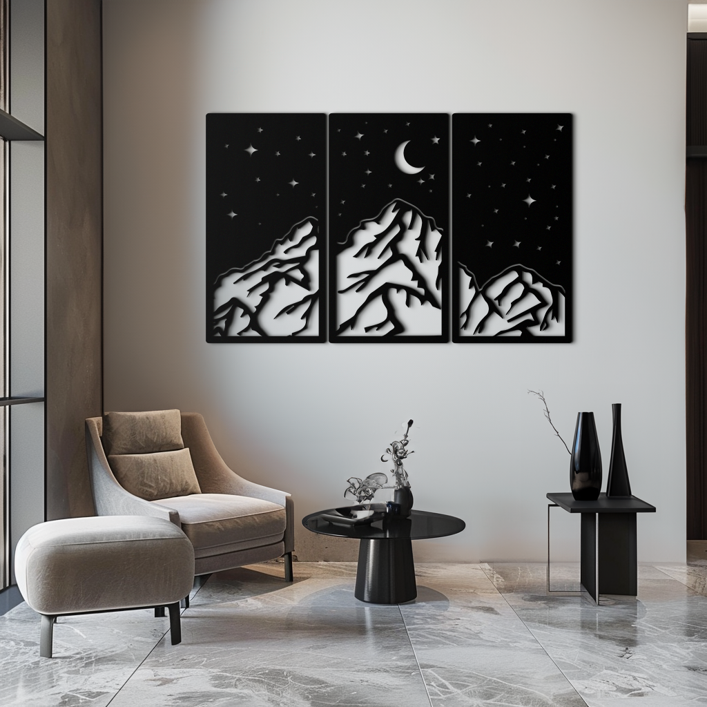 Mountain Nightscape 3-Panel Metal Wall Art