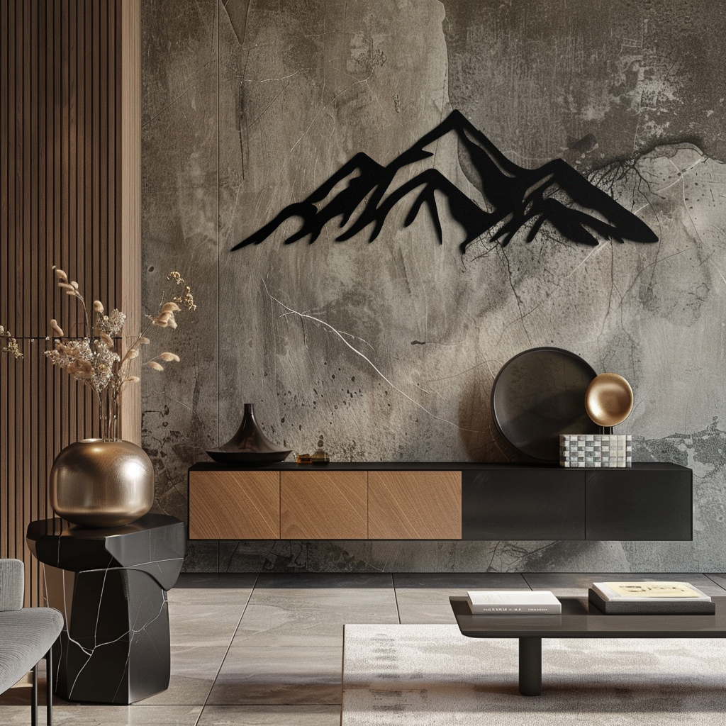 Mountain peak silhouette metal wall art in matte steel finish