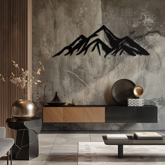 Mountain peak silhouette metal wall art in matte steel finish