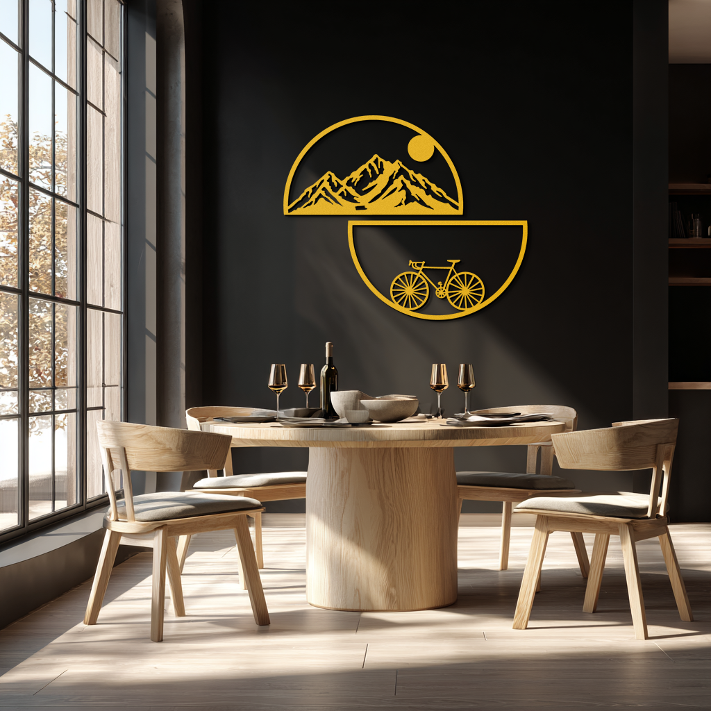 Mountain View and Bicycle Metal Wall Art