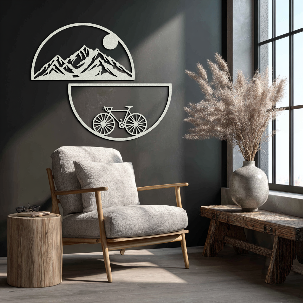 Mountain View and Bicycle Metal Wall Art