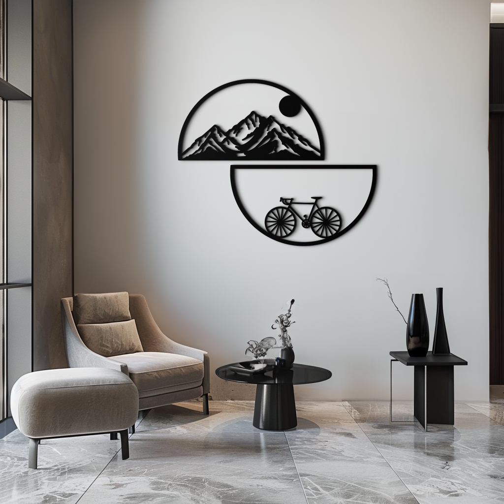 Mountain View and Bicycle Metal Wall Art